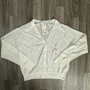 UNIQLO Women Off White Lightweight Button Front Knit Cardigan Sweater